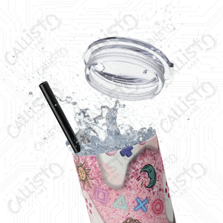 20oz Pink Girl Gamer Skinny Tumbler with Straw - Stylish Drinkware for Gaming Enthusiasts