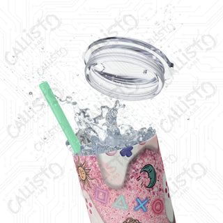 20oz Pink Girl Gamer Skinny Tumbler with Straw - Stylish Drinkware for Gaming Enthusiasts