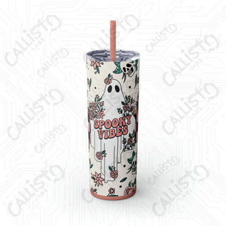 20oz Spooky Vibes Skinny Tumbler with Straw - Chic and Haunting Drinkware for Every Occasion