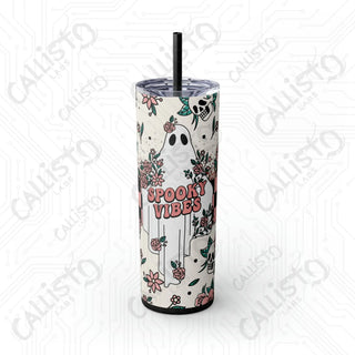 20oz Spooky Vibes Skinny Tumbler with Straw - Chic and Haunting Drinkware for Every Occasion