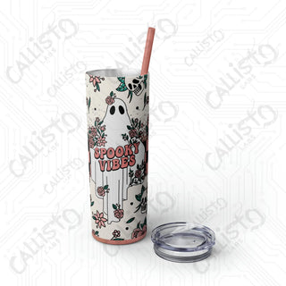 20oz Spooky Vibes Skinny Tumbler with Straw - Chic and Haunting Drinkware for Every Occasion