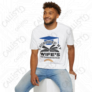 "I Survived My Wife's PhD Dissertation" Funny Mens Softstyle T-Shirt