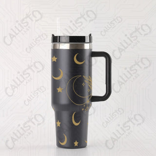 40 oz Stainless Steel Insulated Tumbler Moon and Stars Tumbler with Leak-Proof Lid Straw & Handle - 40OZ / Black