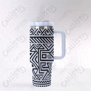 40 oz Stainless Steel Insulated Tumbler Aztec Design Tumbler with Leak-Proof Lid Straw & Handle