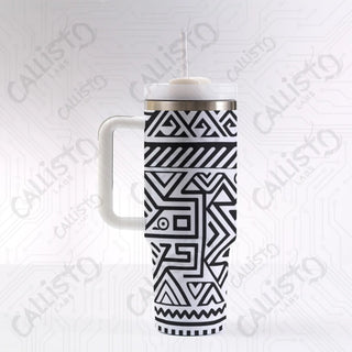 40 oz Stainless Steel Insulated Tumbler Aztec Design Tumbler with Leak-Proof Lid Straw & Handle