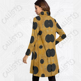 Women’s High Neck Dress With Long Sleeve Yellow Dress with Polka Dot Design