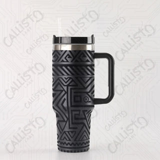 40 oz Stainless Steel Insulated Tumbler Aztec Design Tumbler with Leak-Proof Lid Straw & Handle