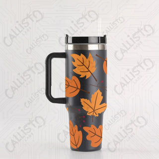 40 oz Stainless Steel Insulated Tumbler Fall Leaves Tumbler with Leak-Proof Lid Straw & Handle - 40OZ / Black