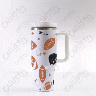 40 oz Stainless Steel Insulated Tumbler Football Lover Tumbler with Leak-Proof Lid Straw & Handle - 40OZ / White