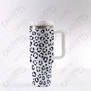 40 oz Stainless Steel Insulated Tumbler Leopard Animal Print with Leak-Proof Lid Straw & Handle