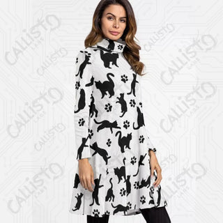 Women’s High Neck Dress With Long Sleeve Crazy Cat Lady Edition