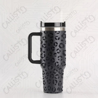 40 oz Stainless Steel Tumbler Leopard Animal Print with Leak-Proof Lid Straw & Handle