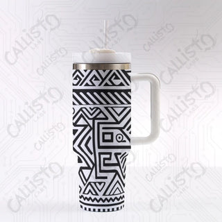 40 oz Stainless Steel Insulated Tumbler Aztec Design Tumbler with Leak-Proof Lid Straw & Handle - 40OZ / White