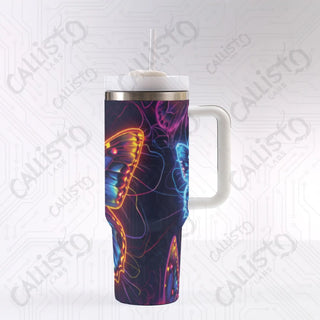 40 oz Stainless Steel Insulated Tumbler Neon Butterfly Design with Leak-Proof Lid Straw & Handle