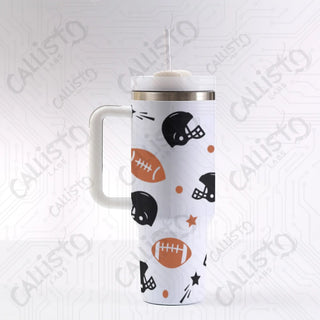 40 oz Stainless Steel Insulated Tumbler Football Lover Tumbler with Leak-Proof Lid Straw & Handle