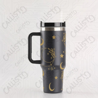 40 oz Stainless Steel Insulated Tumbler Moon and Stars Tumbler with Leak-Proof Lid Straw & Handle