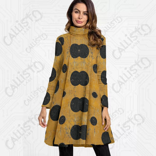 Women’s High Neck Dress With Long Sleeve Yellow Dress with Polka Dot Design