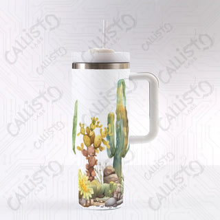 40 oz Stainless Steel Insulated Tumbler Cactus Floral Tumbler with Leak-Proof Lid Straw & Handle