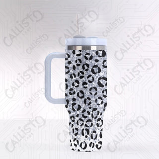 40 oz Stainless Steel Insulated Tumbler Sparkling Leopard Print with Leak-Proof Lid Straw & Handle