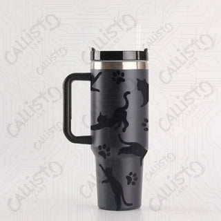 40 oz Stainless Steel Insulated Tumbler Black Cat Silhoutte Tumbler with Leak-Proof Lid Straw & Handle