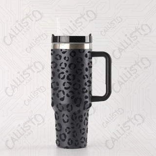 40 oz Stainless Steel Insulated Tumbler Leopard Animal Print with Leak-Proof Lid Straw & Handle