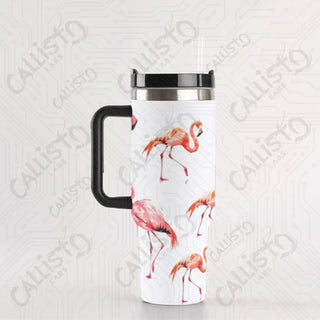 40 oz Stainless Steel Insulated Tumbler Flamingo Animal Print Tumbler with Leak-Proof Lid Straw & Handle - 40OZ / Black