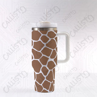 40 oz Stainless Steel Insulated Tumbler Giraffe Animal Print with Leak-Proof Lid Straw & Handle - 40OZ / White