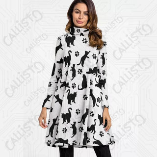 Women’s High Neck Dress With Long Sleeve Crazy Cat Lady Edition - S