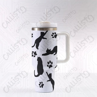 40 oz Stainless Steel Insulated Tumbler Black Cat Silhoutte Tumbler with Leak-Proof Lid Straw & Handle