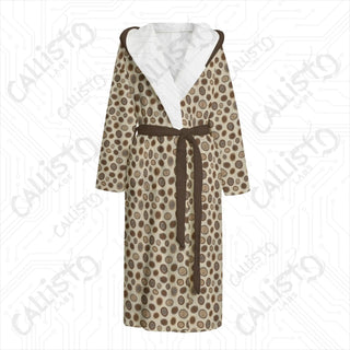 Coffee Bean Dots Hooded Bathrobe | Unisex Flannel Coffee Lover Loungewear - S