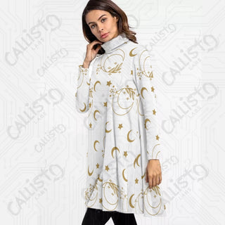 Women’s High Neck Long Sleeve Dress with Crescent Moon and Stars - Boho Design - S