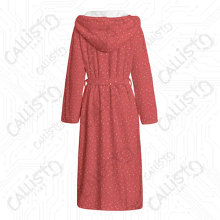 Red Snowy Dot Hooded Bathrobe | Cozy Unisex Flannel Winter Loungewear - S