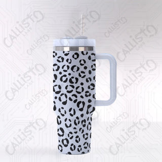 40 oz Stainless Steel Insulated Tumbler Leopard Animal Print with Leak-Proof Lid Straw & Handle - 40OZ / Black