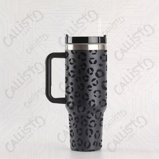 40 oz Stainless Steel Insulated Tumbler Leopard Animal Print with Leak-Proof Lid Straw & Handle