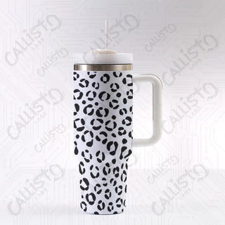 40 oz Stainless Steel Tumbler Leopard Animal Print with Leak-Proof Lid Straw & Handle