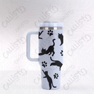 40 oz Stainless Steel Insulated Tumbler Black Cat Silhoutte Tumbler with Leak-Proof Lid Straw & Handle - 40OZ / Black