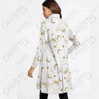 Women’s High Neck Long Sleeve Dress with Crescent Moon and Stars - Boho Design