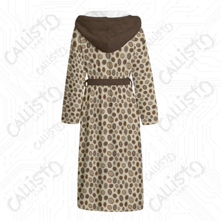 Coffee Bean Dots Hooded Bathrobe | Unisex Flannel Coffee Lover Loungewear