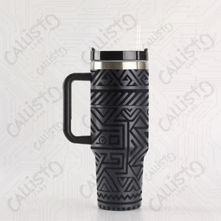 40 oz Stainless Steel Insulated Tumbler Aztec Design Tumbler with Leak-Proof Lid Straw & Handle - 40OZ / Black