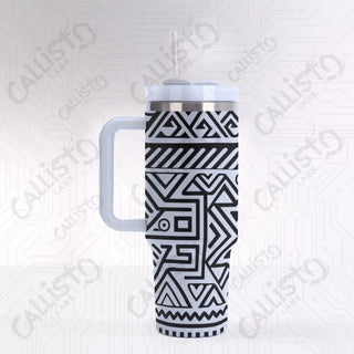 40 oz Stainless Steel Insulated Tumbler Aztec Design Tumbler with Leak-Proof Lid Straw & Handle - 40OZ / Gray