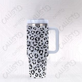 40 oz Stainless Steel Insulated Tumbler Sparkling Leopard Print with Leak-Proof Lid Straw & Handle