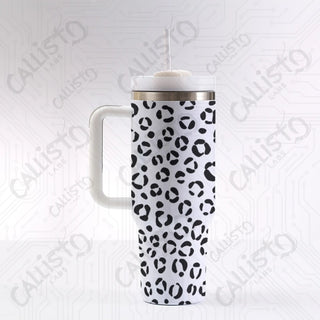 40 oz Stainless Steel Insulated Tumbler Leopard Animal Print with Leak-Proof Lid Straw & Handle