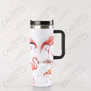 40 oz Stainless Steel Insulated Tumbler Flamingo Animal Print Tumbler with Leak-Proof Lid Straw & Handle - 40OZ / Black