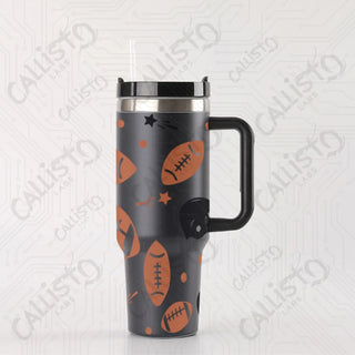 40 oz Stainless Steel Insulated Tumbler Football Lover Tumbler with Leak-Proof Lid Straw & Handle - 40OZ / Black