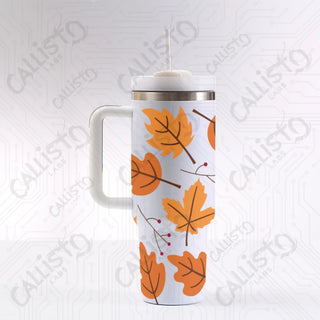 40 oz Stainless Steel Insulated Tumbler Fall Leaves Tumbler with Leak-Proof Lid Straw & Handle - 40OZ / White