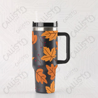 40 oz Stainless Steel Insulated Tumbler Fall Leaves Tumbler with Leak-Proof Lid Straw & Handle