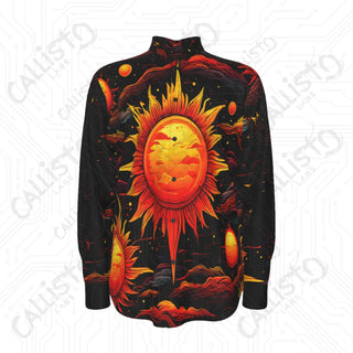 Solar Eclipse Abstract Shirt | Radiant Sun Front & Black Sun Back Men’s Long Sleeve Dress Shirt - S