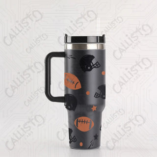 40 oz Stainless Steel Insulated Tumbler Football Lover Tumbler with Leak-Proof Lid Straw & Handle