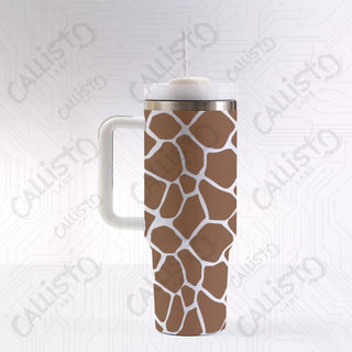 40 oz Stainless Steel Insulated Tumbler Giraffe Animal Print with Leak-Proof Lid Straw & Handle - 40OZ / White