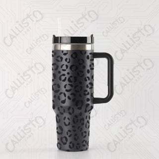 40 oz Stainless Steel Tumbler Leopard Animal Print with Leak-Proof Lid Straw & Handle